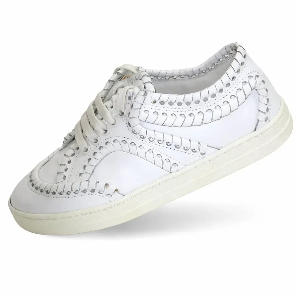 Alaia Tacco White Leather Bold Overcast Accent Stitch Lace-Up, Size 36 (US 6)